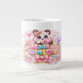 Taza De Café Gigante Cute Kawaii Hecho Con Amor Gato Nombre Pastel Rosa