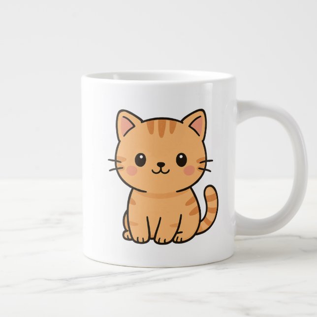Taza De Café Gigante Cute Kawaii Orange Tabby Cat Illustration (Derecha)