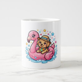 Taza De Café Gigante Cute Kawaii Summer Perrito Flamingo Piscina Flotad