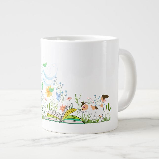 Taza De Café Gigante Cute Kitty leyendo un libro. (Derecha)