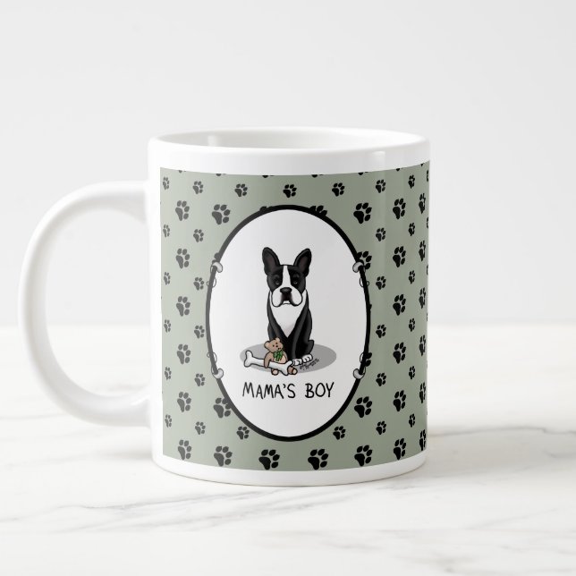 Taza De Café Gigante Cute Mama's Boy Boston Terrier (negro) (Izquierda)