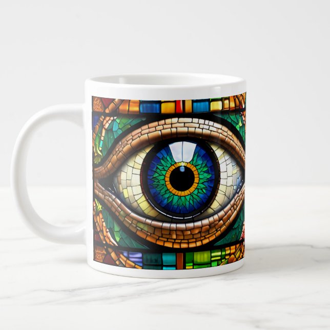 Taza De Café Gigante Cute Mosaic StainGlass Eye design Blue & Greens (Izquierda)