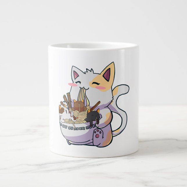 Taza De Café Gigante Cute Neko Cat With Ramen Noodles Bowl Anime Japan  (Frente)