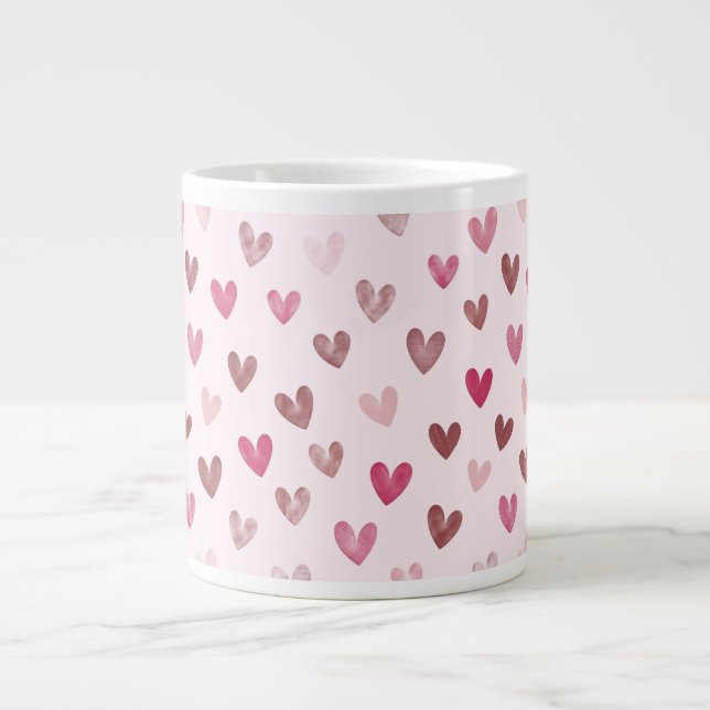 Taza De Café Gigante Cute Pink Heart Pattern – Romantic &Stylish Design (Frente)