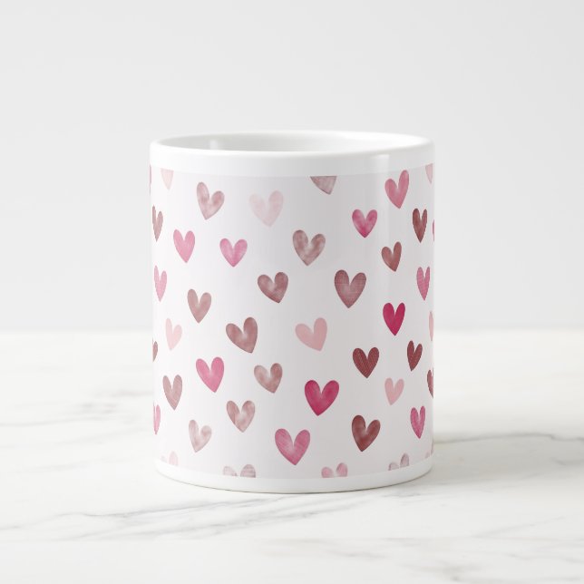Taza De Café Gigante Cute Pink Heart Pattern – Romantic &Stylish Design (Frente)