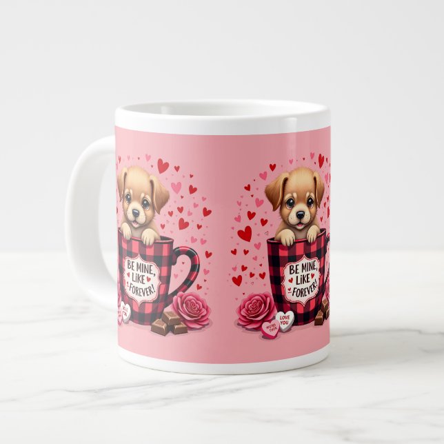 Taza De Café Gigante Cute Puppy Valentine Buffalo Plaid (Izquierda)
