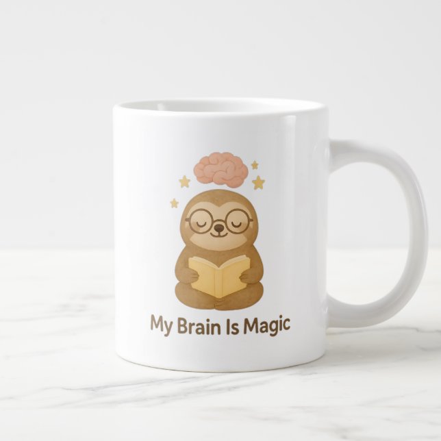 Taza De Café Gigante Cute Reading Bear — My Brain Is Magic Motivational (Derecha)