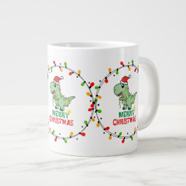 Taza De Café Gigante Cute Santa Dino Merry Christmas 