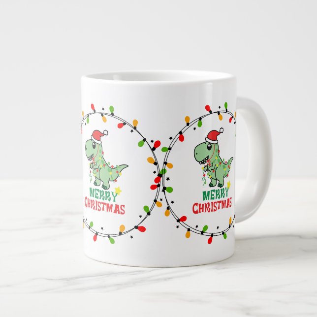 Taza De Café Gigante Cute Santa Dino Merry Christmas  (Derecha)