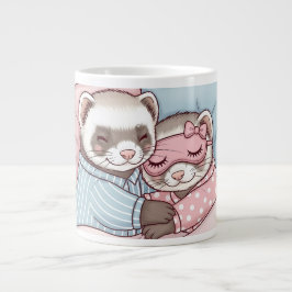Taza De Café Gigante Cute Sleeping Ferret Couple in Pajamas Love Mug