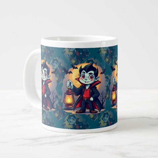 Taza De Café Gigante Cute Vampire with Lantern Kawaii Halloween (Izquierda)