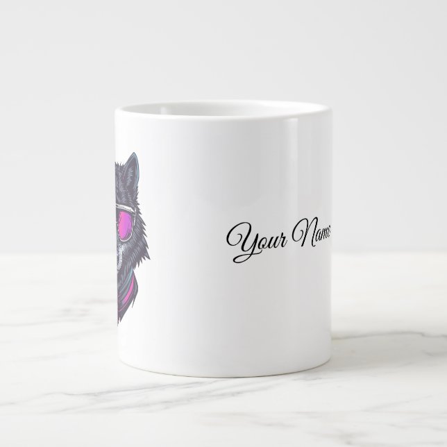 Taza De Café Gigante Cyberpunk Wolf Neon Art Personalizable Name Mug -  (Frente)
