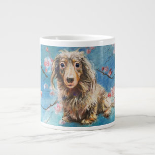 Taza De Café Gigante Dachshund, de larga data, en flores de cerezo