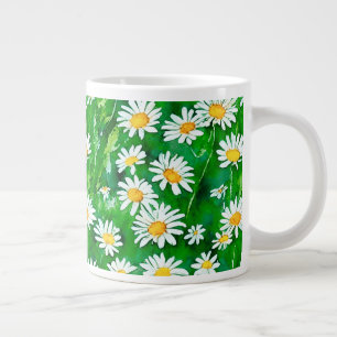 Taza De Café Gigante Daisies acuarelas en un campo verde