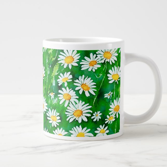 Taza De Café Gigante Daisies acuarelas en un campo verde (Derecha)