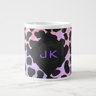 Taza De Café Gigante Dálmata Monograma Negro y Rosa