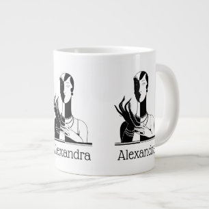 Taza De Café Gigante Dama Art Deco Vintage Con Perlas Negro Transp