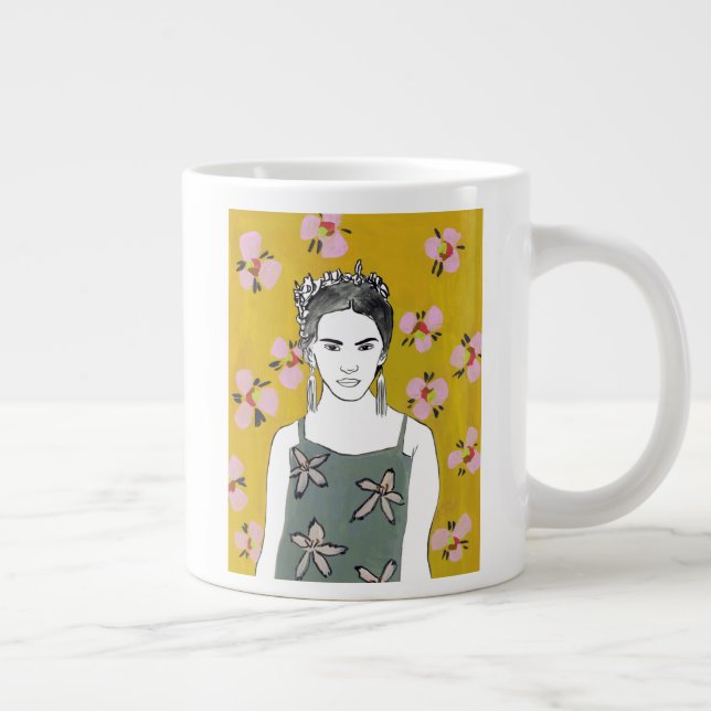 Taza De Café Gigante Dama de flores rosadas - Amarillo (Derecha)