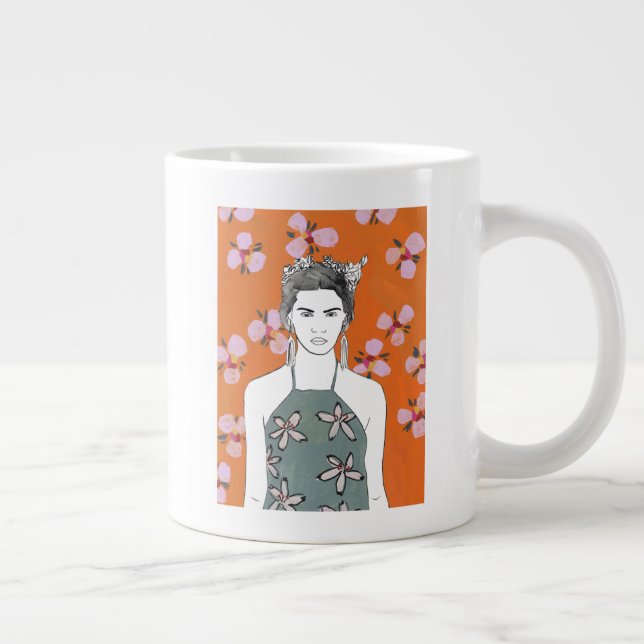 Taza De Café Gigante Dama de flores rosadas - Naranja (Derecha)