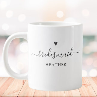 Taza De Café Gigante Dama de Honor con Letra de Caligrafía Simple y Ele