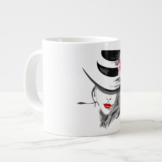Taza De Café Gigante Dama moderna con Gorra Mug (Izquierda)