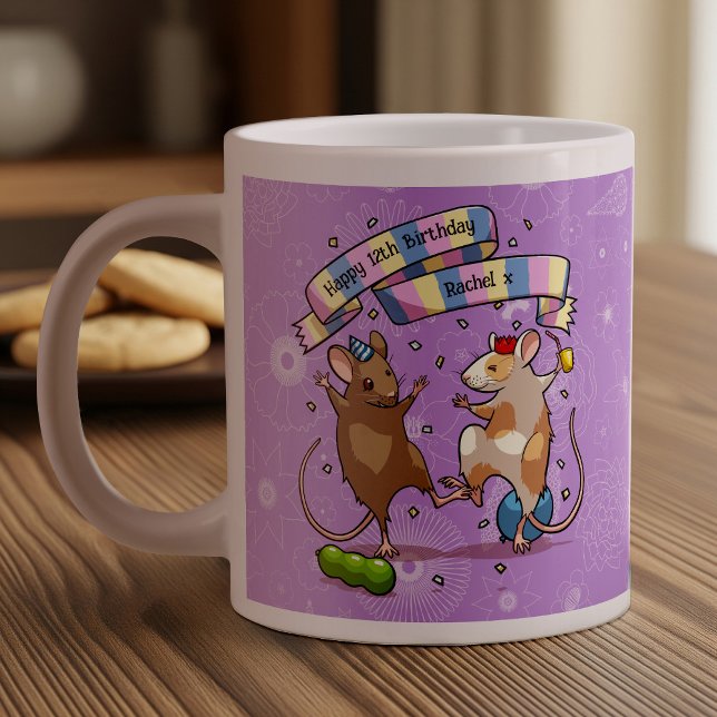 Taza De Café Gigante Dancing Mice Name & Age Happy Birday Fiesta (Subido por el creador)