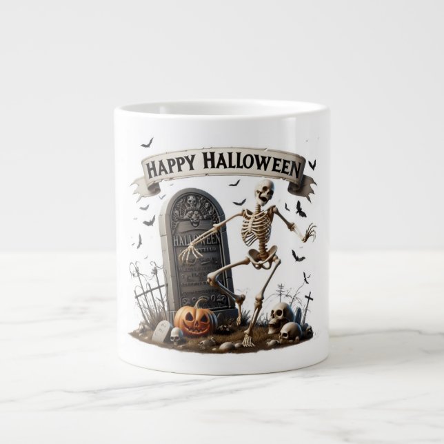 Taza De Café Gigante Dancing Skeleton Halloween Design (Frente)