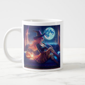 Taza de café gigante de bruja con luna