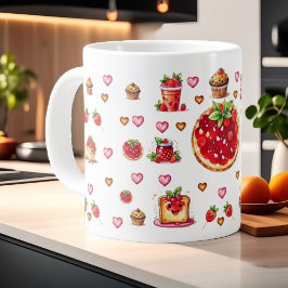 Taza De Café Gigante 💗 de fresa fina 🍓 🥨