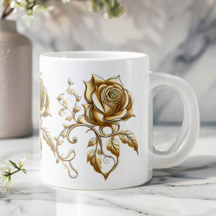 Taza de café gigante de rosas de oro