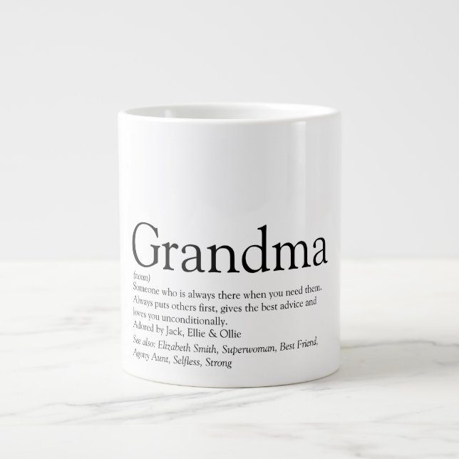 Taza De Café Gigante Definición de la abuela negra y blanca (Frente)
