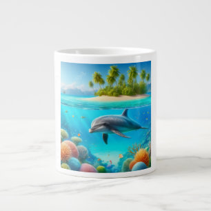 Taza De Café Gigante Delfín submarino tropical/Hawái colorido