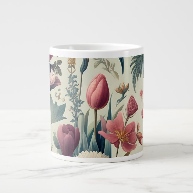 Taza De Café Gigante Descubre el asombroso patrón botánico floral de pr (Frente)