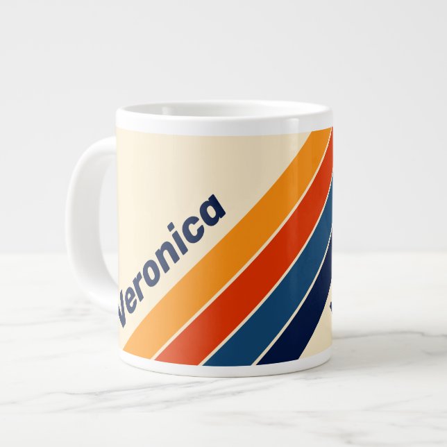 Taza De Café Gigante Desert Retro Rainbow Striped with Name (Izquierda)