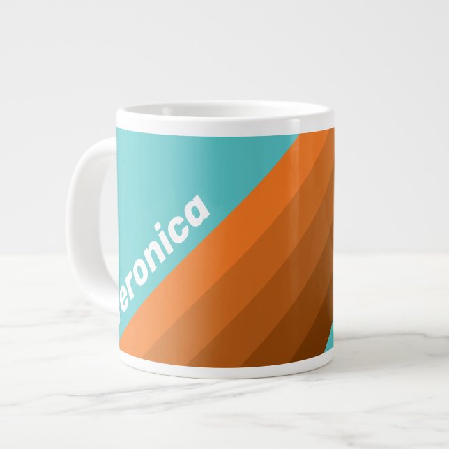 Taza De Café Gigante Desert Teal Stripes with Name (Izquierda)