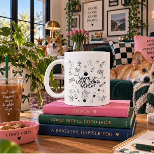 Taza De Café Gigante 'Despertar. Amar Corgi. Repetir.' Juguetón Negro B