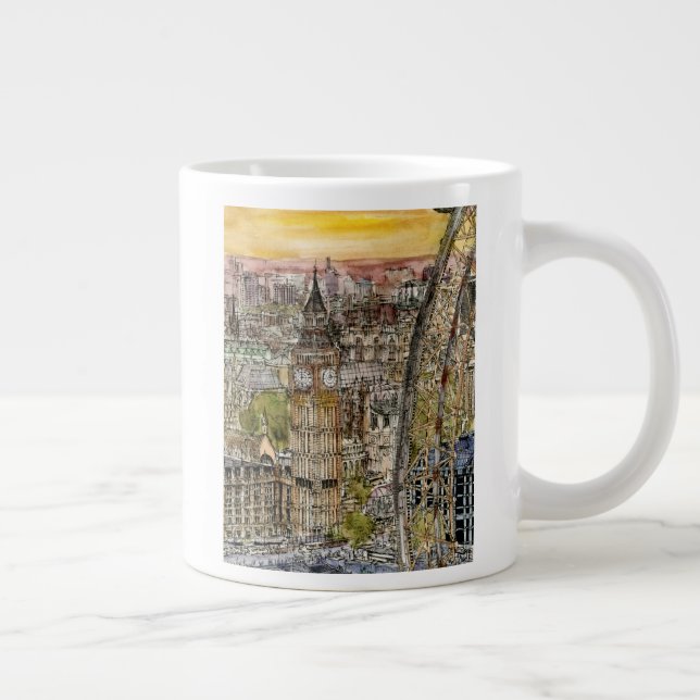 Taza De Café Gigante Destinos | acuarela Big Ben y London Eye (Derecha)