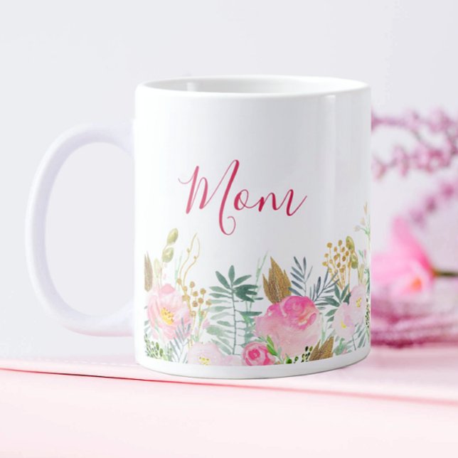 Taza De Café Gigante Día de la Madre Floral Rosa (Pink Floral Coffee Mug for Mom)