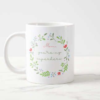 Taza De Café Gigante Día de la madre floral verde súper mamá