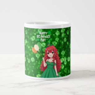 Taza De Café Gigante Día de San Patricio lindo, clase de anime irlandés