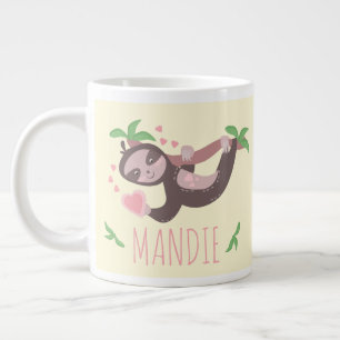 Taza De Café Gigante Día de San Valentín Corazones de Perezoso Amarillo