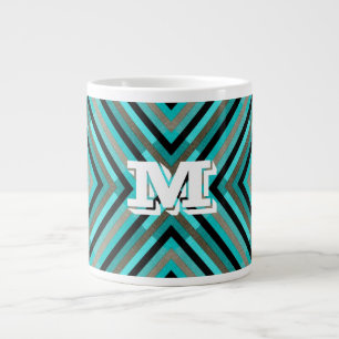 Taza De Café Gigante Diagonal moderna en tonos de verde, monograma