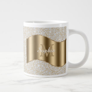 Taza De Café Gigante Diamonds, Gran Monograma de Oro Nombre en Escritur