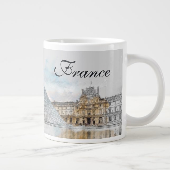 Taza De Café Gigante Dibujo acuarela del Louvre París, Francia (Derecha)