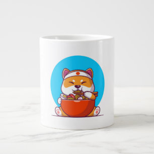 Taza De Café Gigante Dibujo animado de Shiba Inu lindo comiendo fideos