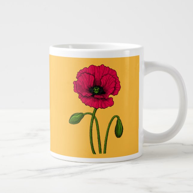 Taza De Café Gigante Dibujo de amapola roja (Derecha)