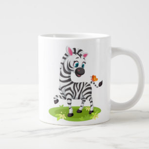Taza De Café Gigante Dibujo de cebra bebé jugando con mariposa