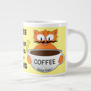 Taza De Café Gigante Dibujo de gato con dicho divertido