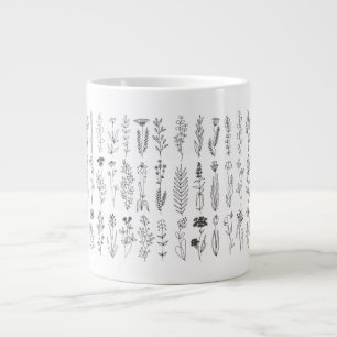 Taza De Café Gigante Dibujo De Tintas De Flores Y Hierbas