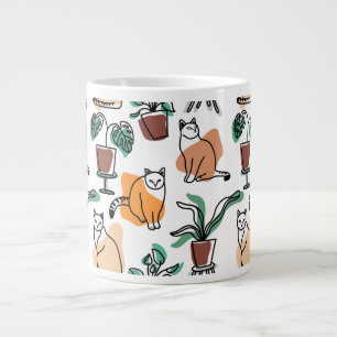 Taza De Café Gigante Dibujo en línea de gatos y flores